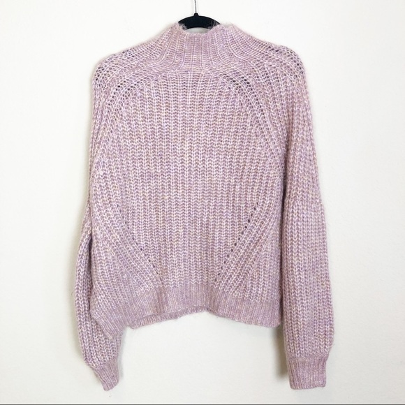 New All In Favor Mauve Knit Mock Neck Wool Blend  Puff Sleeve Sweater - Picture 9 of 12